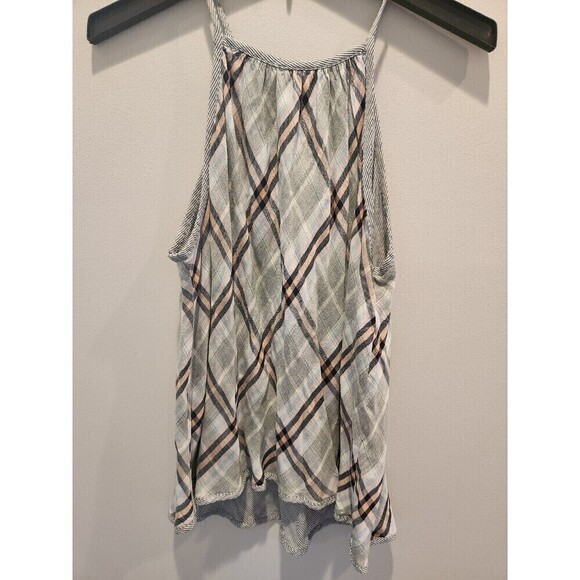 Bella Dahl Anthroplogie Plaid Spaghetti Strap Tank Sz M button closure high low - Picture 1 of 10